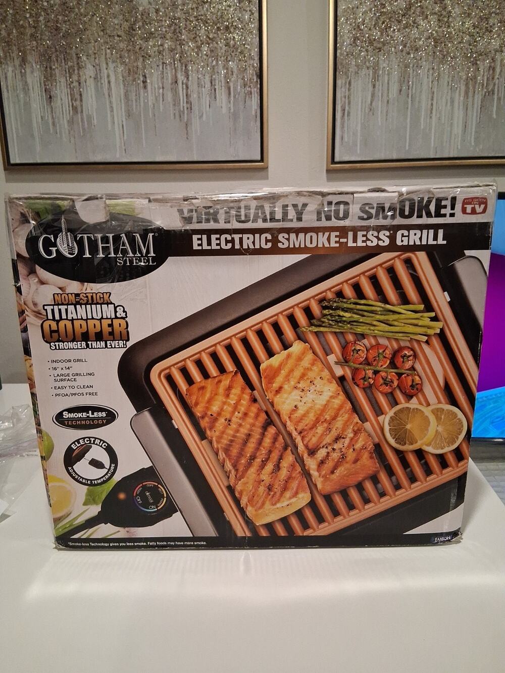 Gotham Steel Electric Smoke-Less Indoor Grill - Non-Stick Titanium & Copper...